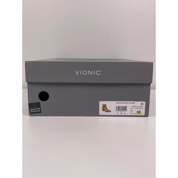 NWT Vionic Shantelle Waterproof Heeled Ankle Booties Wheat Size 7 New with Box - Picture 3 of 9